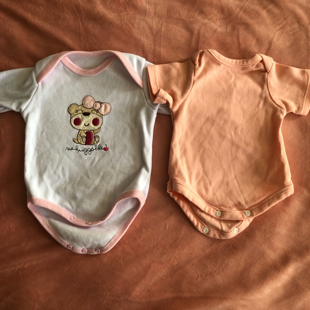 Cute Bear Print Kids One Piece Set - Pink and Orange